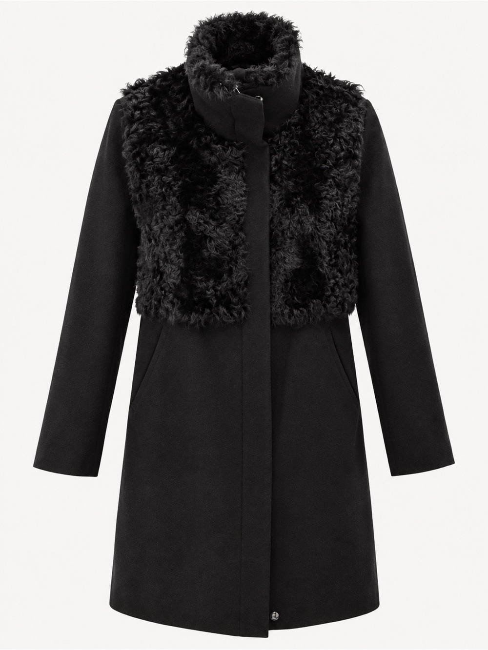 Trina Turk Alea Black Wool Blend Trench Coat Faux Fur Collar Size 4